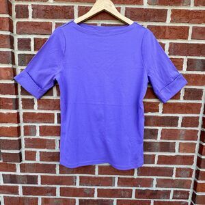 Lauren Ralph Lauren Tee Womens Size 1X Purple Boatneck Cuffed Short Sleeve